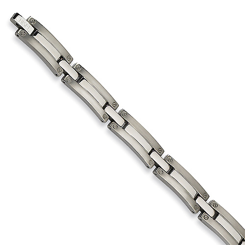 Brushed and Polished Fold-Over Link Titanium Bracelet Slide 0