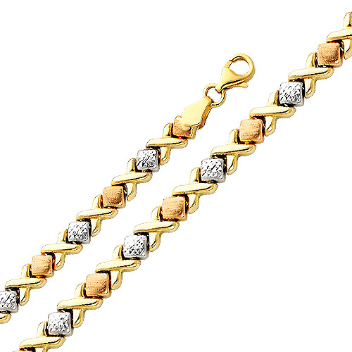 Diamond Cut Stampato XOXO 14K TriGold  Bracelet Slide 0
