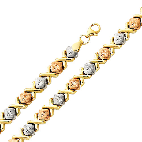 6mm Stampato XOXO Diamond Cut 14K TriGold Bracelet Slide 0