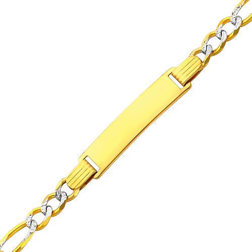 4mm White Pave Figaro Baby ID Bracelet in 14K Two-Tone Gold Slide 0