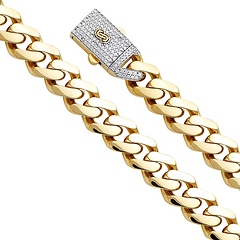 Men's 13.5mm MONACO CHAIN 14K Yellow Gold  Cuban Curb Bracelet with CZ Lock 8.5in