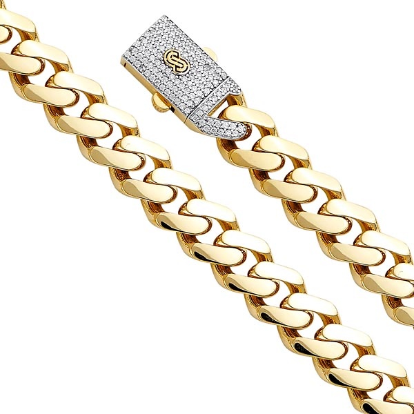Men's 13.5mm MONACO CHAIN 14K Yellow Gold  Cuban Curb Bracelet with CZ Lock 8.5in Slide 0
