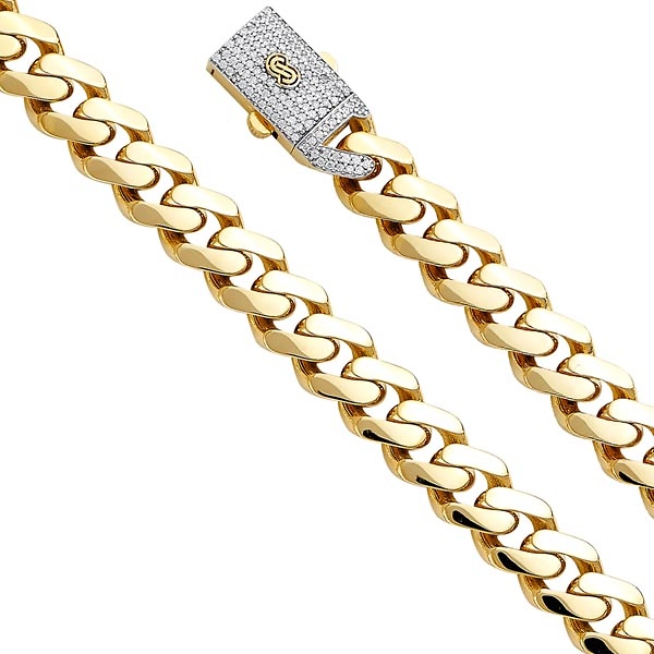 Men's 11.5mm MONACO CHAIN 14K Yellow Gold  Cuban Curb Bracelet with CZ Lock 8.5in Slide 0
