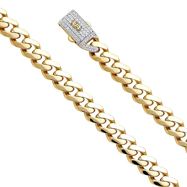 9.5mm MONACO CHAIN 14K Yellow Gold Men's  Cuban Curb Bracelet with CZ Lock 8.5in Slide 0