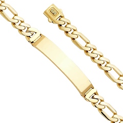 9.5mm MONACO CHAIN 14K Yellow Gold Men's  Figaro Bracelet with Plain ID 8.5in