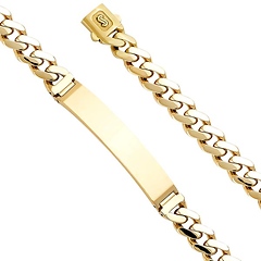 9.5mm MONACO CHAIN 14K Yellow Gold Men's  Cuban Curb Bracelet with Plain ID 8.5in