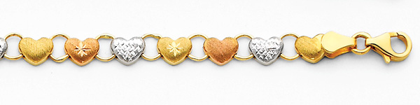 Diamond Cut Stampato Heart 14K TriGold Bracelet Slide 1