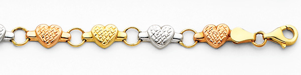 Diamond Cut Stampato Heart 14K TriGold Bracelet Slide 1