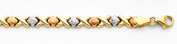 14K 3 Tri-color Diamond Cut Stampato XOXO Bracelet at Goldenmine.com