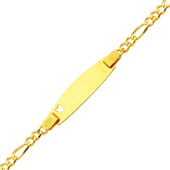 3.0mm 14K Yellow Gold Heart Figaro Link ID Bracelet - Children, Women