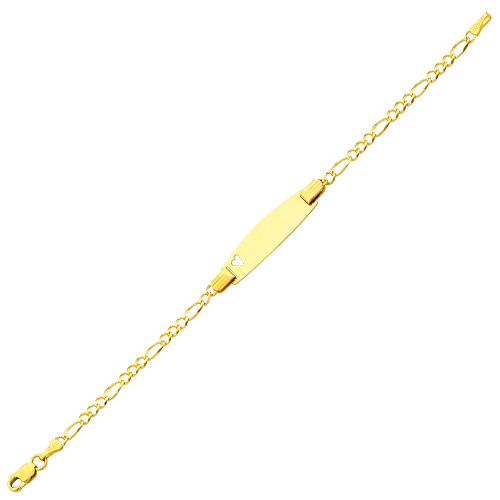 2.5mm 14K Yellow Gold Heart Figaro Link ID Bracelet - Children, Women Slide 2
