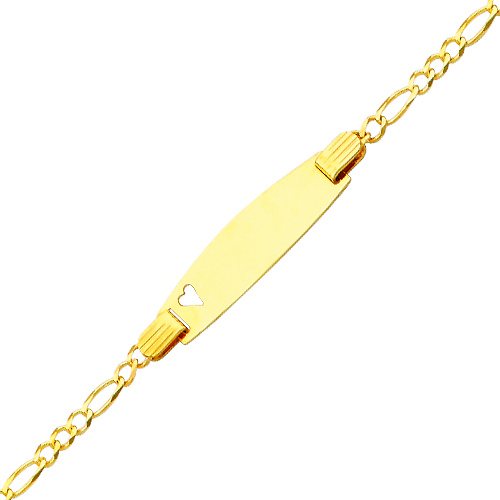2.5mm 14K Yellow Gold Heart Figaro Link ID Bracelet - Children, Women Slide 0