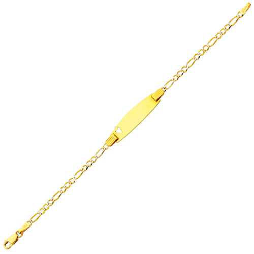2.5mm 14K Yellow Gold White Pave Heart Figaro Link ID Bracelet - Children, Women Slide 2