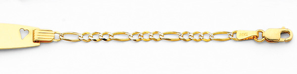 2.5mm 14K Yellow Gold White Pave Heart Figaro Link ID Bracelet - Children, Women Slide 1