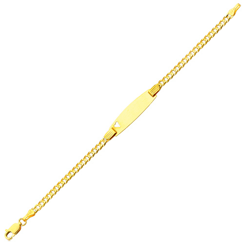 3mm 14K Yellow Gold Heart Concave Curb Cuban Link ID Bracelet - Children, Women Slide 2