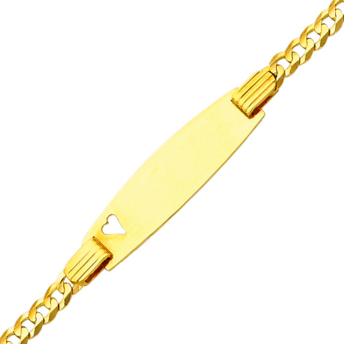3mm 14K Yellow Gold Heart Concave Curb Cuban Link ID Bracelet - Children, Women Slide 0