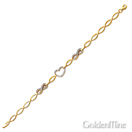 Duo Infinity & Heart CZ 14K Yellow Gold Charm Bracelet Slide 2