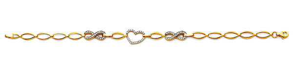Duo Infinity & Heart CZ 14K Yellow Gold Charm Bracelet Slide 3