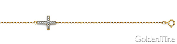 Dazzling CZ Filled Sideways Cross Bracelet in 14K Two Tone Gold 7in Slide 1