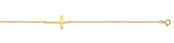 14K Yellow Gold Sideways Cross Bracelet 7in Slide 1
