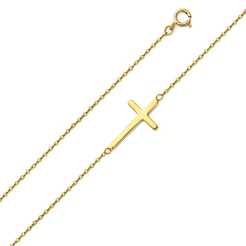 14K Yellow Gold Sideways Cross Bracelet 7in Slide 0