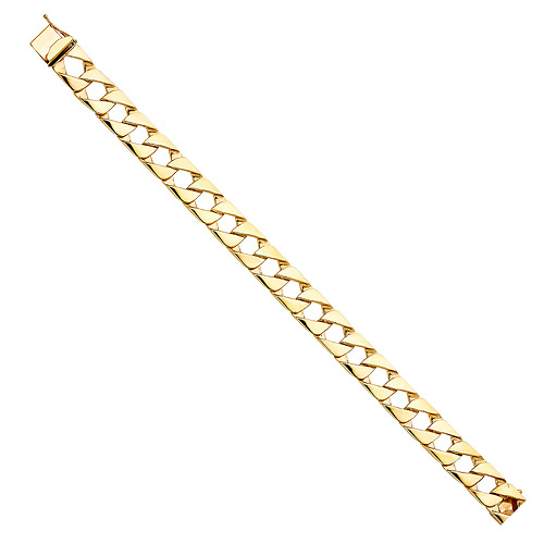 Men's 11mm 14K Yellow Gold Square Curb Cuban Link Chain Bracelet 8.5in Slide 2