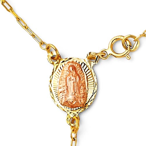 3mm Moon-Cut Bead Our Lady of Guadalupe Rosary Bracelet in 14K TriGold Slide 2