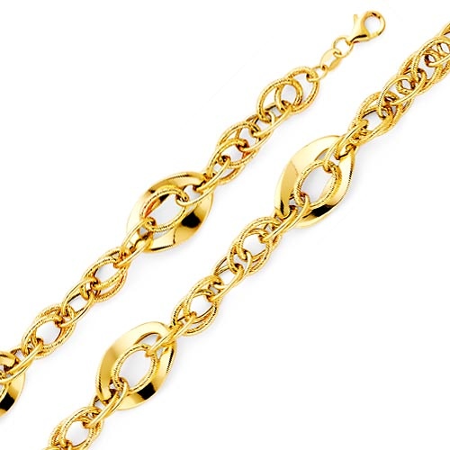 Women's Mesh Oval Solid 14K Yellow Gold Link Bracelet 10mm Slide 0