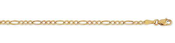 2.5mm 14K Yellow Gold Pave Figaro Link Chain Bracelet 7in Slide 1