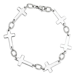 8in Polished Stainless Steel Sideways Cross Bracelet
