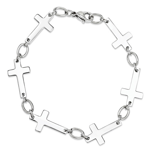 8in Polished Stainless Steel Sideways Cross Bracelet Slide 0