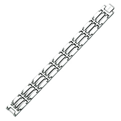 Polished Fret Style Stainless Steel Bracelet