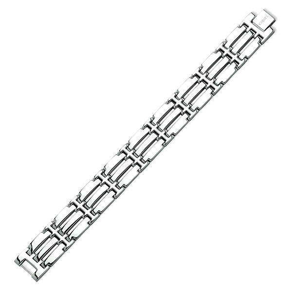 Polished Fret Style Stainless Steel Bracelet Slide 0