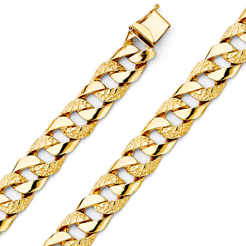 Men's 11mm 14K Yellow Gold Nugget Curb Cuban Link Chain Bracelet 8.5in Slide 0