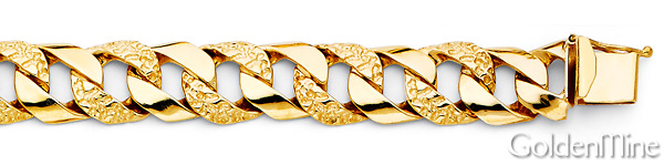 Men's 11mm 14K Yellow Gold Nugget Curb Cuban Link Chain Bracelet 8.5in Slide 1