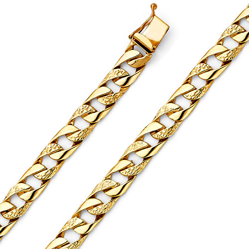 7mm Men's 14K Yellow Gold Nugget Oval Curb Cuban Link Chain Bracelet 8in Slide 0