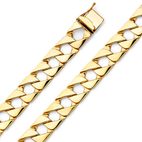 Men's 11mm 14K Yellow Gold Square Curb Cuban Link Chain Bracelet 8.5in Slide 0
