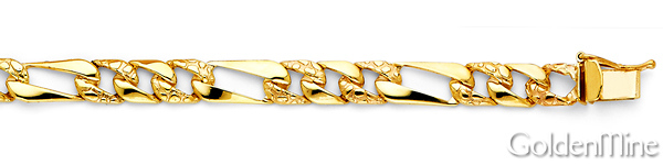 6mm Men's 14K Yellow Gold Oval Nugget Figaro Chain Bracelet 7in Slide 1