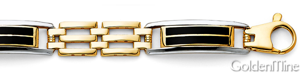 Men's 10mm 14K Two-Tone Gold Black Enamel Rectangle Mesh Link Bracelet 8in Slide 1