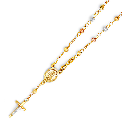 4mm Moon-Cut Bead Our Lady of Guadalupe Rosary Bracelet in 14K TriGold Slide 0