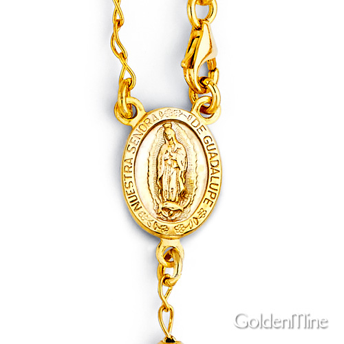 4mm Moon-Cut Bead Our Lady of Guadalupe Rosary Bracelet in 14K Two-Tone Gold Slide 1
