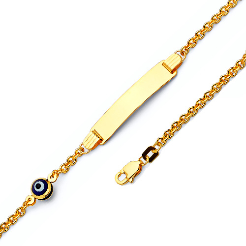 Floating Evil Eye Charm Baby ID Bracelet in 14K Yellow Gold Slide 0