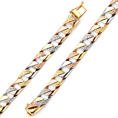 7mm Men's 14K Tricolor Gold Nugget Oval Cuban Link Bracelet 8in