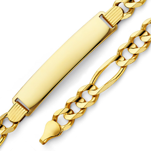 7mm 14k Yellow Gold Figaro ID Bracelet Slide 0