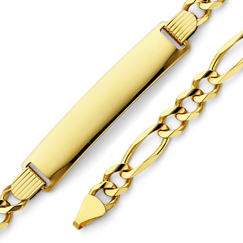 6mm 14K Yellow Gold Men's Figaro Link Rectangle ID Bracelet Slide 0