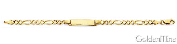 4mm 14K Yellow Gold Figaro Rectangle ID Bracelet - Children or Women Slide 1