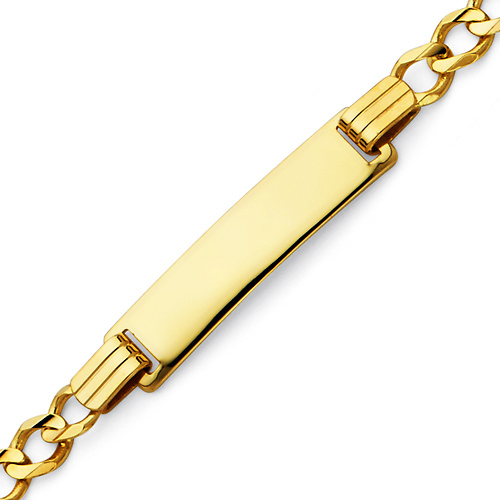 4mm 14K Yellow Gold Figaro Rectangle ID Bracelet - Children or Women Slide 0