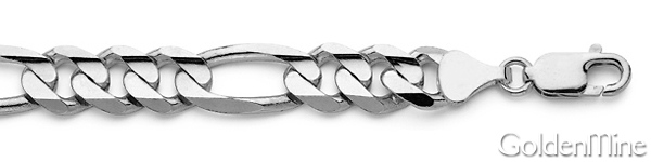 9mm Men's Figaro Chain Bracelet in Sterling Silver 8in Slide 1