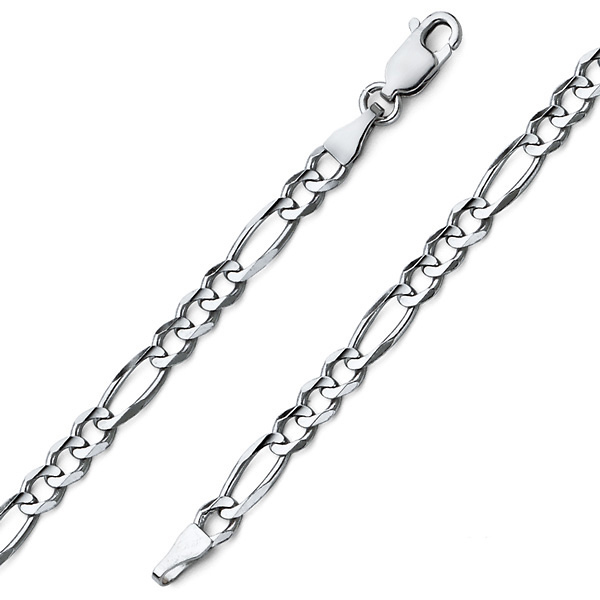 4.5mm 18K White Gold Figaro Chain Bracelet 8in Slide 0