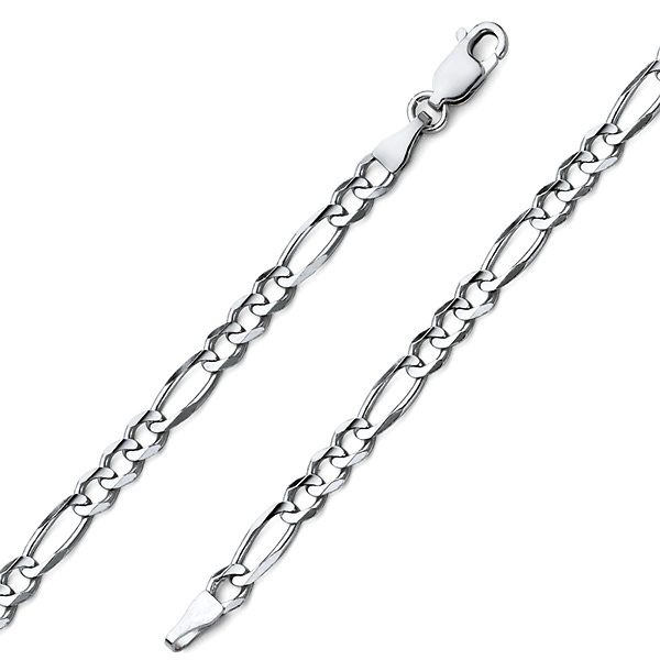 4mm 14K White Gold Figaro Link Chain Bracelet Slide 0